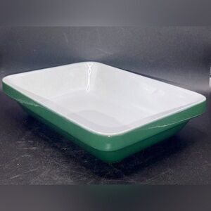 Emile Henry France 1909 Green & White Ceramic Casserole Dish Bakeware Cookware